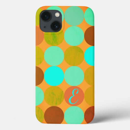 Coques Case-Mate iPhone Turquoise Bleu Vert & Cercles Orange Monogramme (Verso)