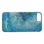 Coques Case-Mate iPhone Turquoise Blue Agate Geode Nom du monogramme (Dos (Horizontal))