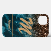 Coques Case-Mate iPhone Turquoise Blue Agate parties scintillant Monogramm (Verso (horizontal))