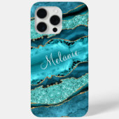 Coques Case-Mate iPhone Turquoise Blue Gold Turquoise Nom personnalisé coq (Verso)