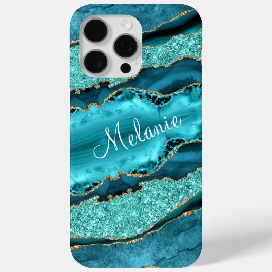 Coques Case-Mate iPhone Turquoise Blue Gold Turquoise Nom personnalisé coq (Verso)