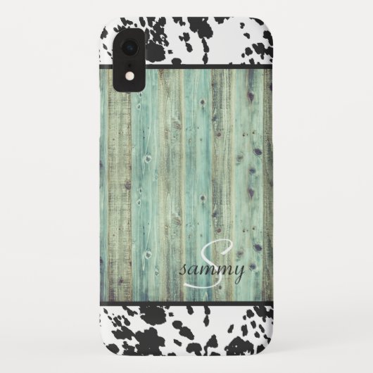 Coques Case-Mate iPhone Turquoise Bois Occidental Rustique Monogramme Cuir (Dos)