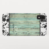 Coques Case-Mate iPhone Turquoise Bois Occidental Rustique Monogramme Cuir (Dos (Horizontal))