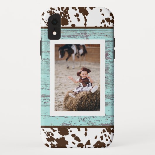 Coques Case-Mate iPhone Turquoise Bois Rustique Cuir de Vache Photo (Dos)
