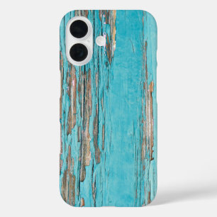 Coques iPhone 16 turquoise bois shabby chic