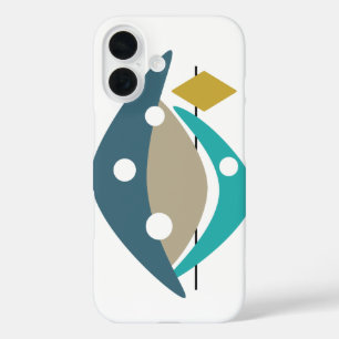 Coques iPhone 16 Turquoise Boomerang Retro Mid Century Moderne