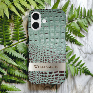 Coques iPhone 16 Turquoise Brown en cuir numérique en titane métall