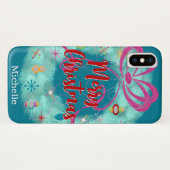 Coques Case-Mate iPhone Turquoise couronne de Noël rétro (Dos (Horizontal))