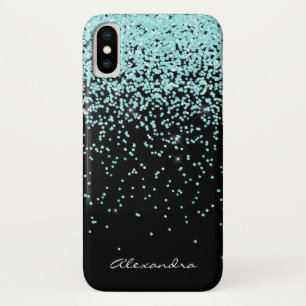 Case-Mate iPhone Case Turquoise de monogramme et étincelle noire de