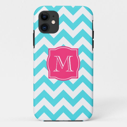 Coques Case-Mate iPhone Turquoise de zigzag et monogramme fait sur (Dos)