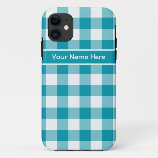 Coques Case-Mate iPhone Turquoise et blanc En vichy Motif (Dos)