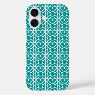 Coques iPhone 16 Turquoise et blanc Motif de zellige marocain