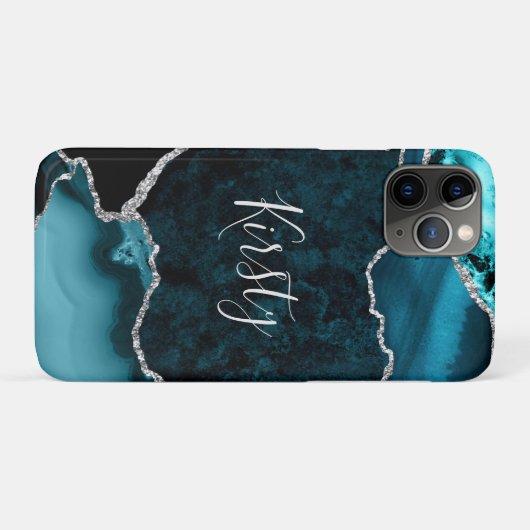Coques Case-Mate iPhone Turquoise et Faux Argent Parties scintillant Marbr (Dos (Horizontal))