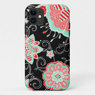Coques Pour iPhone Turquoise et floral rouge