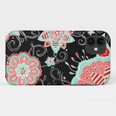 Coques Case-Mate iPhone Turquoise et floral rouge (Dos (Horizontal))