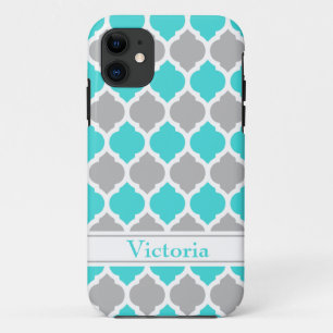 Case-Mate iPhone Case Turquoise et gris Marocain Trellis Motif