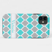 Coques Case-Mate iPhone Turquoise et gris Marocain Trellis Motif (Dos (Horizontal))