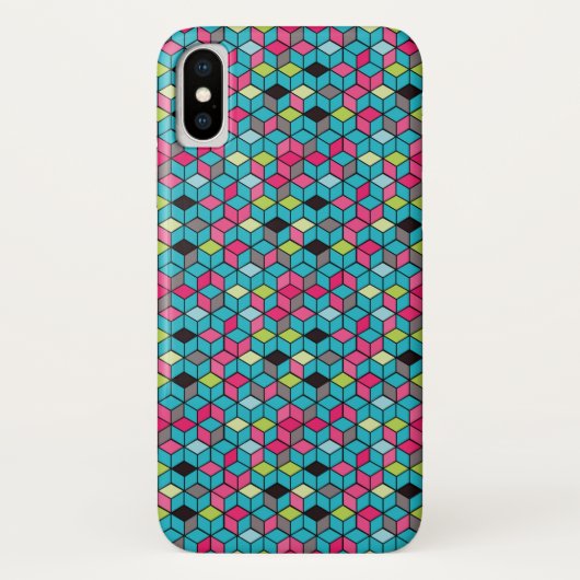 Coques Case-Mate iPhone Turquoise et motif rose de cube (Dos)