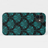 Coques Case-Mate iPhone Turquoise et noir élégant motif damassé (Dos (Horizontal))