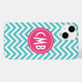 Coques Case-Mate iPhone Turquoise et rose moderne Chevron Monogramme (Verso (horizontal))