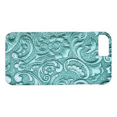 Coques Case-Mate iPhone Turquoise floral embossée I Phone. (Dos (Horizontal))