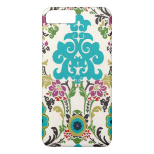 Case-Mate iPhone Case Turquoise florale de prune de motifs de damassé