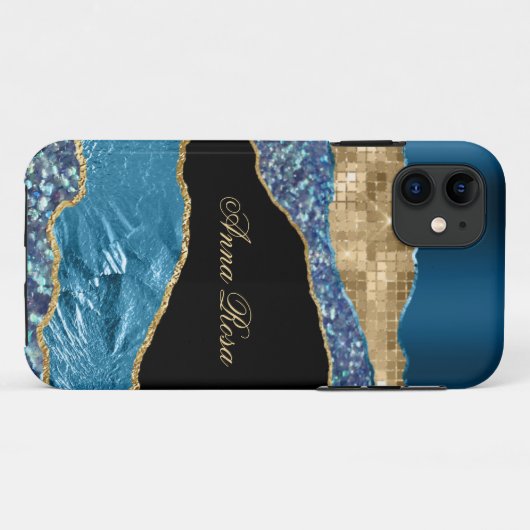 Coques Case-Mate iPhone *~* Turquoise Glam Agate Geode Gold Parties scinti (Dos (Horizontal))