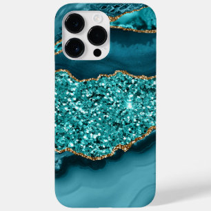 COQUE POUR POUR iPhone 14 PRO MAX TURQUOISE & GOLD AGATE MOTIF