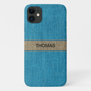 Case-Mate iPhone Case Turquoise Gold Denim Jeans Fabric Nom Personnalisé
