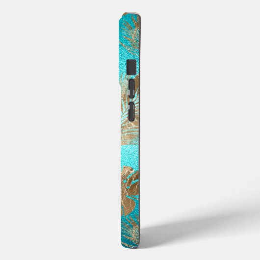 Coques Case-Mate iPhone Turquoise Gold Tropical Feuille (Verso / Gauche)