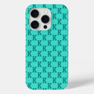 Coque iPhone 15 Pro Turquoise Moderne Monogramme Nom Couleur Unie | Sa