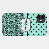 Coques Case-Mate iPhone Turquoise Monogramme Damask Pois Motif (Dos (Horizontal))