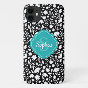 Case-Mate iPhone Case Turquoise Monogramme Quatrefoil Black Floral