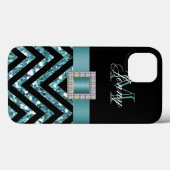 COQUES Case-Mate iPhone TURQUOISE NOIR CHEVRON PARTIES SCINTILLANT FILLE (Verso (horizontal))