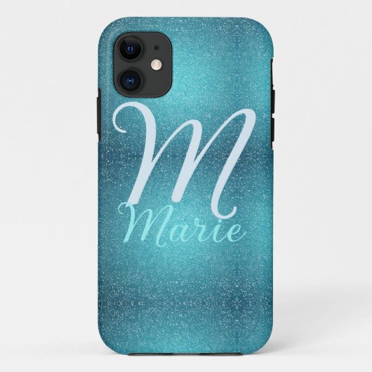 Coques Case-Mate iPhone Turquoise sarcelle agate aqua monogramme ajouter l (Dos)
