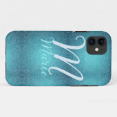 Coques Case-Mate iPhone Turquoise sarcelle agate aqua monogramme ajouter l (Dos (Horizontal))