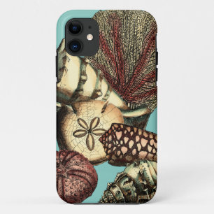 Coque iPhone 11 Turquoise Shell et collection de corail rouge