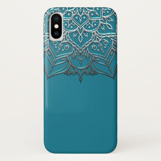 Coques Case-Mate iPhone Turquoise & Silver Mandala Elégant Minimal Marocai (Dos)