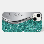 Coques Case-Mate iPhone Turquoise Silver Sparkle Glam Bling Métal personna (Verso (horizontal))