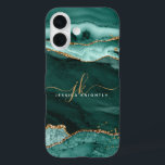 Coques iPhone 16 Turquoise Turquoise Agate Gold Parties scintillant<br><div class="desc">Boîtier de téléphone portable moderne et élégant avec des accents d'agate turquoise turquoise et de marbre et de parties scintillant dorée personnalisées avec des initiales et nom chic manuscrits monogramme. Contactez le concepteur via Zazzle Conversation ou makeitaboutyoustore@gmail.com si vous souhaitez modifier ce design, sur un autre produit ou pour coordonner...</div>