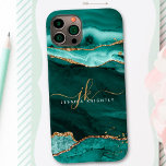 Coque Pour iPhone 14 Turquoise Turquoise Agate Gold Parties scintillant<br><div class="desc">Boîtier de téléphone portable moderne et élégant avec des accents d'agate turquoise turquoise et de marbre et de parties scintillant dorée personnalisées avec des initiales et nom chic manuscrits monogramme. Contactez le concepteur via Zazzle Conversation ou makeitaboutyoustore@gmail.com si vous souhaitez modifier ce design, sur un autre produit ou pour coordonner...</div>