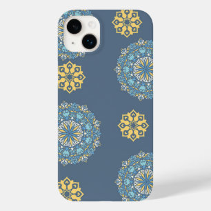 Coque Pour iPhone 14 Plus Turquoise Turquoise bleu et jaune Mandala Art Moti