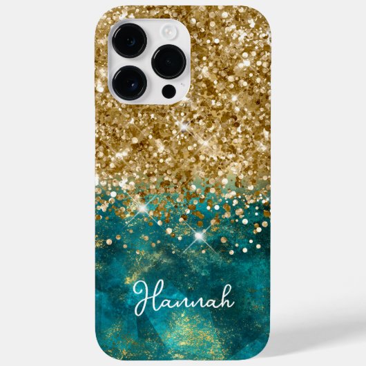 Coques Case-Mate iPhone Turquoise Turquoise Glittery Gold Glam Personnalis (Verso)