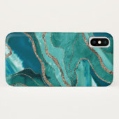 Coques Case-Mate iPhone Turquoise Turquoise marbre Agate or Parties scinti (Dos (Horizontal))