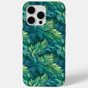 Coque iPhone 15 Pro Max Turquoise, Vert, Turquoise, Style Plumes