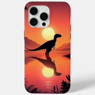 Coque iPhone 15 Pro Max Twilight Roar - Dinosaur Silhouette au bord du lac