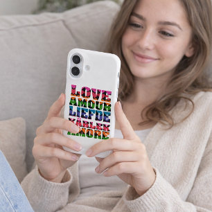 Coques iPhone 16 Typographie de motif de cœur néon rétro Amour Grap