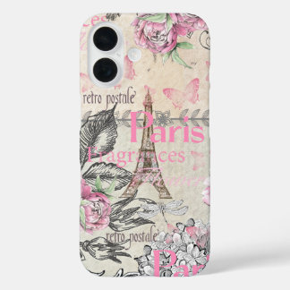 Coques iPhone 16 Typographie de Paris Tour Eiffel rose chic