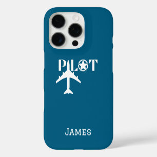 Coques iPhone 16 Pro Typographie de pilote et avion minimaliste personn