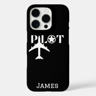 Coques iPhone 16 Pro Typographie de pilote et avion minimaliste personn